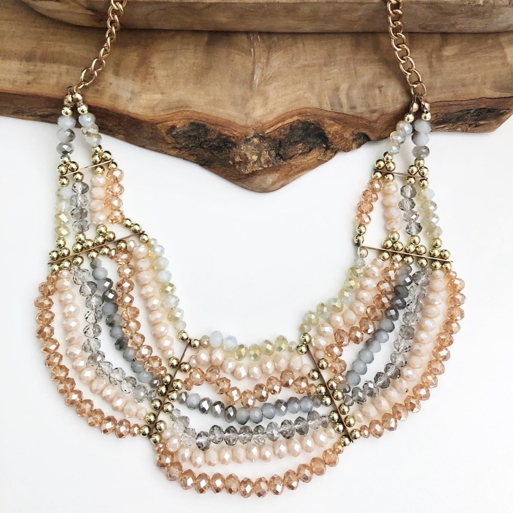 New York & Company gold beaded statement necklace - Picture 2 of 3